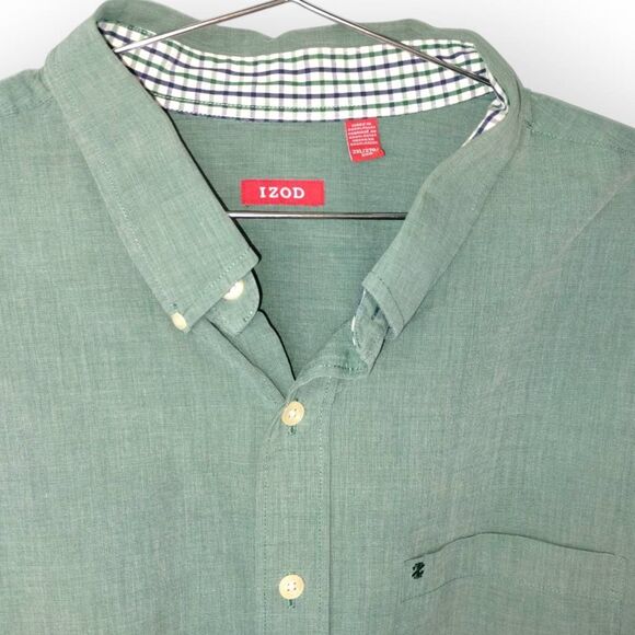 Izod Shirt Mens 2XL Green Button Collar Front Business Work Casual Preppy - Picture 3 of 10